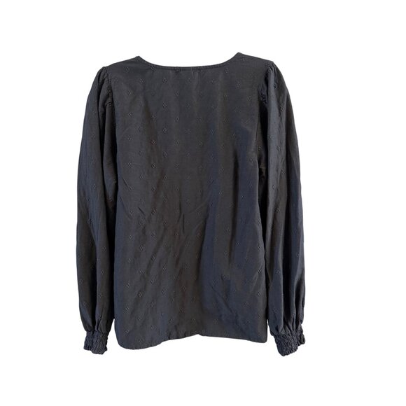 Old Navy Womens Blouse L Black Embroidered Long Sleeve V-Neck FlSoft Lightweight - Picture 2 of 8